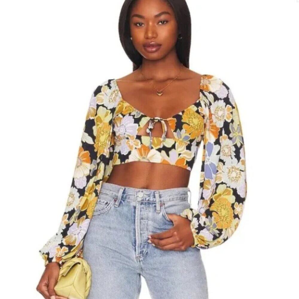 NEW L*Space Revolve Daphne Crop Top Floral Summer Boho Long Sleeve Sugar Spice
